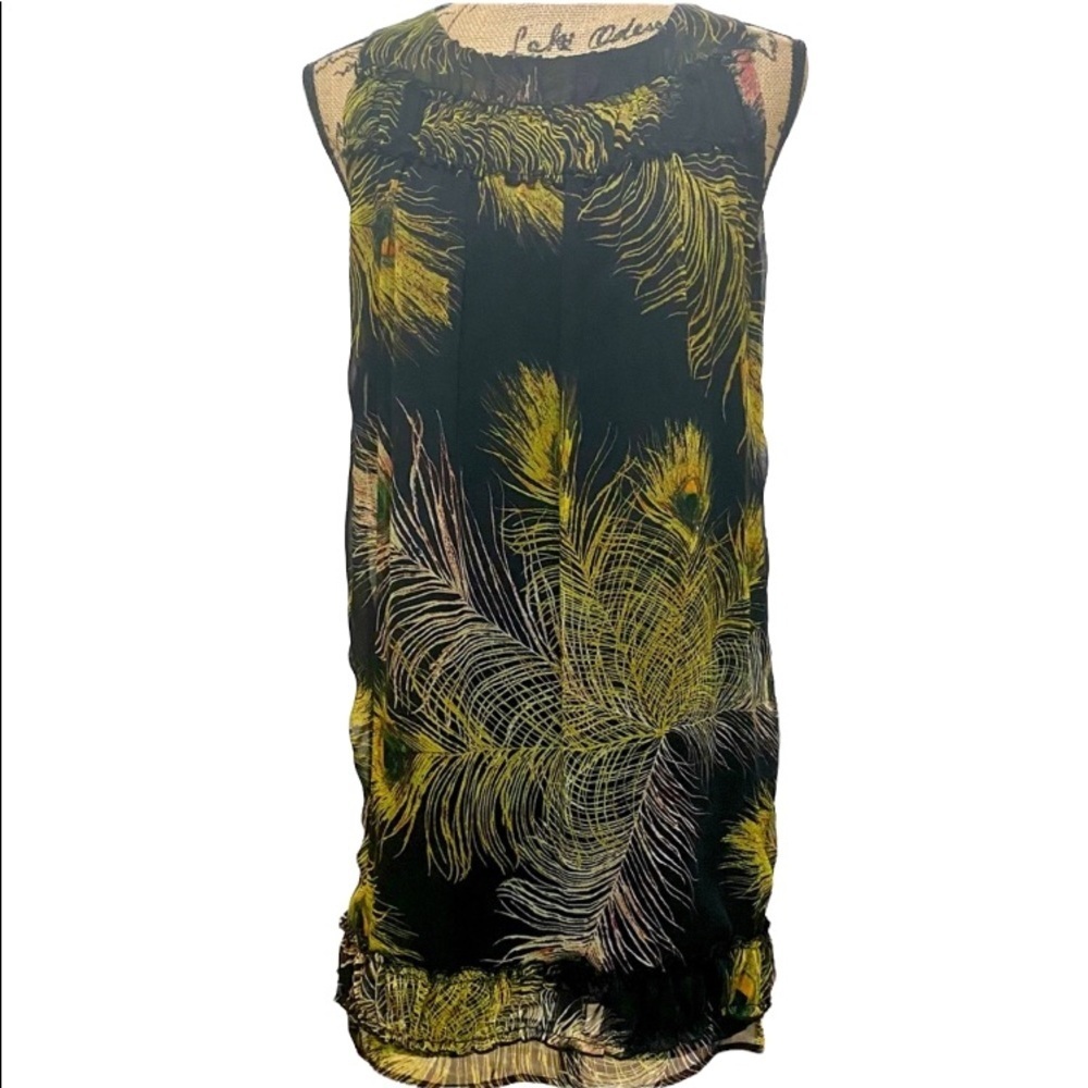 V Fish Dress Black with Peacock Feather Design